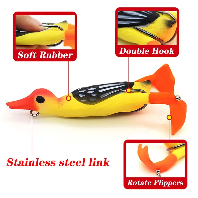1Pcs Propeller flipper duck Fishing Lure Ducking Fishing Frog Lure 9.5cm 11.2g Artificial Bait Duckling 3D Eyes Day Baits Bass