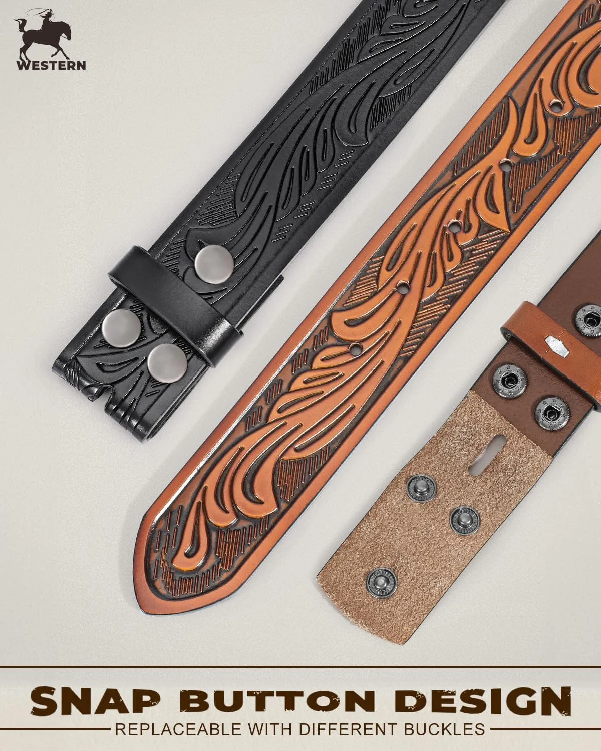 2 Pack Western Leather Belt Strap for Men Women Cowboy Cowgirl Leather Mens Belts for Jeans Gift Belt without Buckle