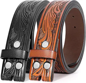 2 Pack Western Leather Belt Strap for Men Women Cowboy Cowgirl Leather Mens Belts for Jeans Gift Belt without Buckle