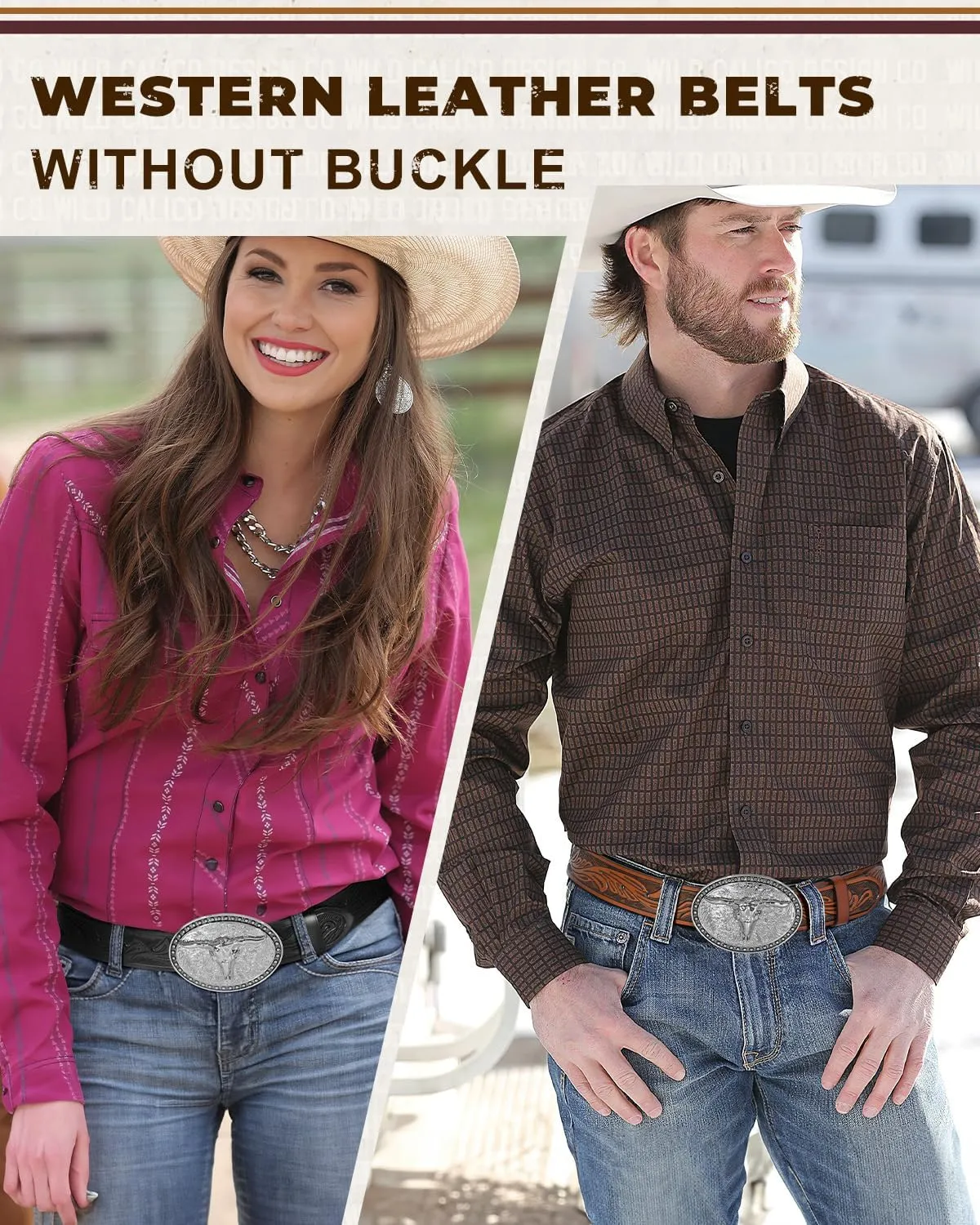 2 Pack Western Leather Belt Strap for Men Women Cowboy Cowgirl Leather Mens Belts for Jeans Gift Belt without Buckle