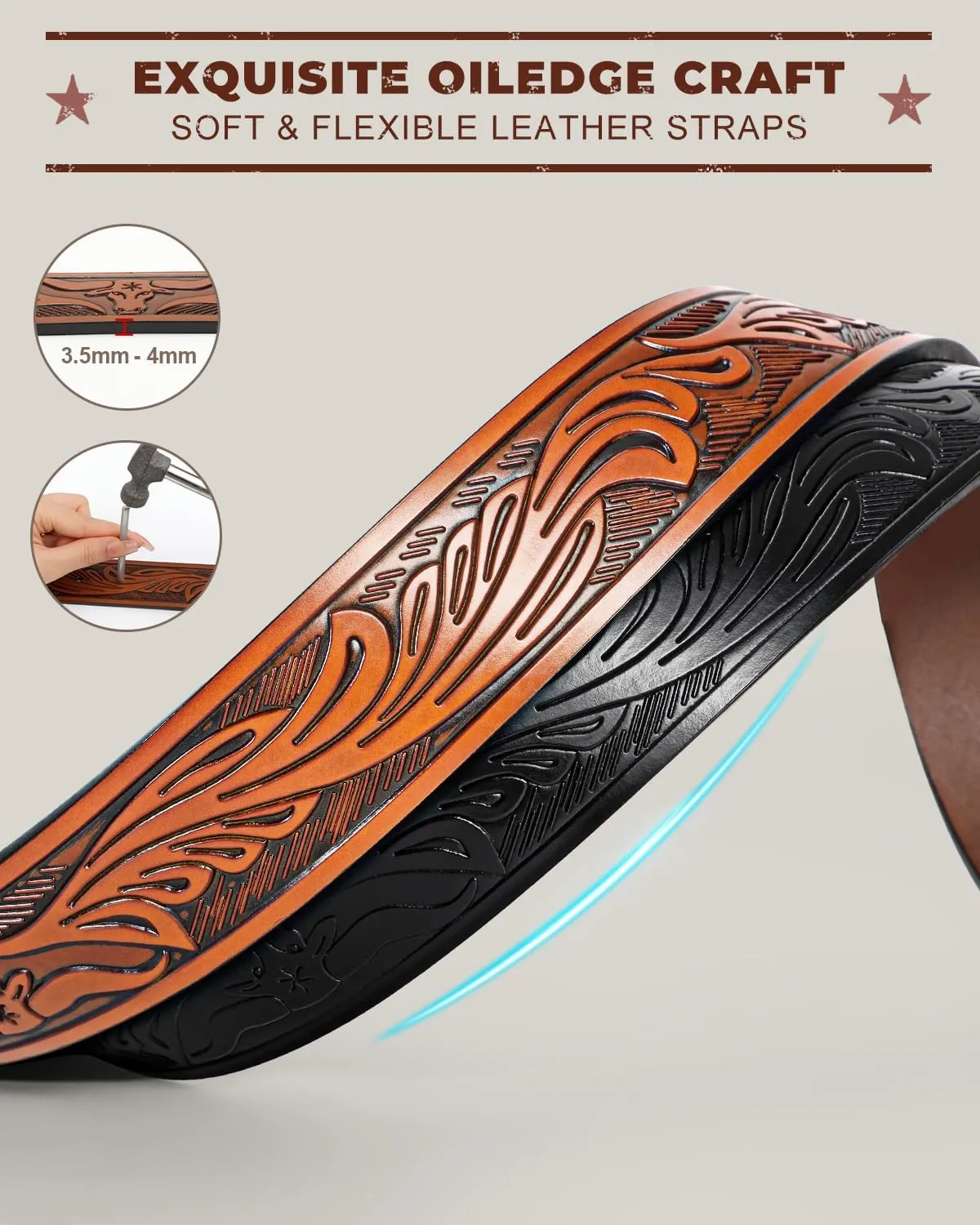 2 Pack Western Leather Belt Strap for Men Women Cowboy Cowgirl Leather Mens Belts for Jeans Gift Belt without Buckle