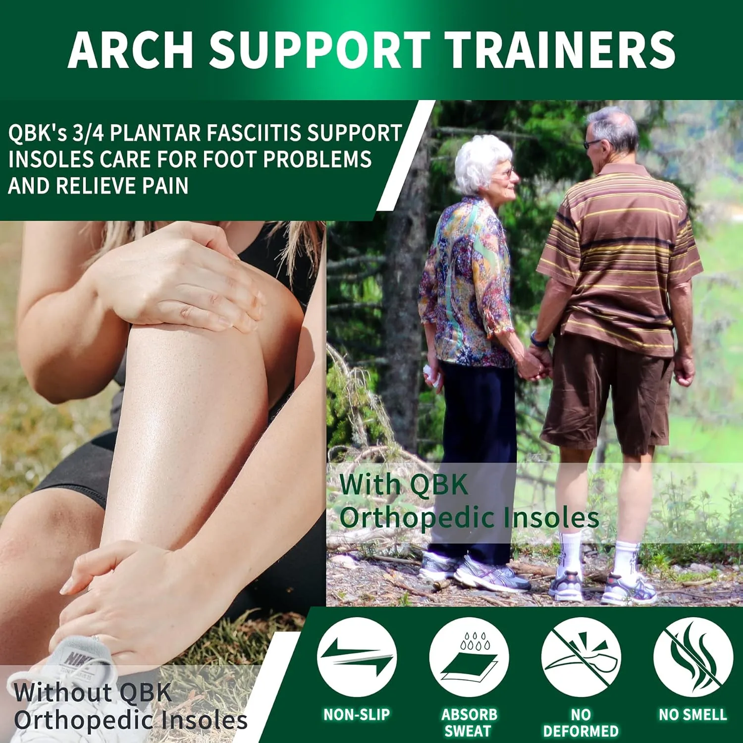 3/4 Arch Support Insoles for Women/Men,QBK Orthotics Shoe Insoles High Arch Supports Shoe Insoles for Plantar Fasciitis, Flat Feet, Over-Pronation,Height Increase InsolesXL