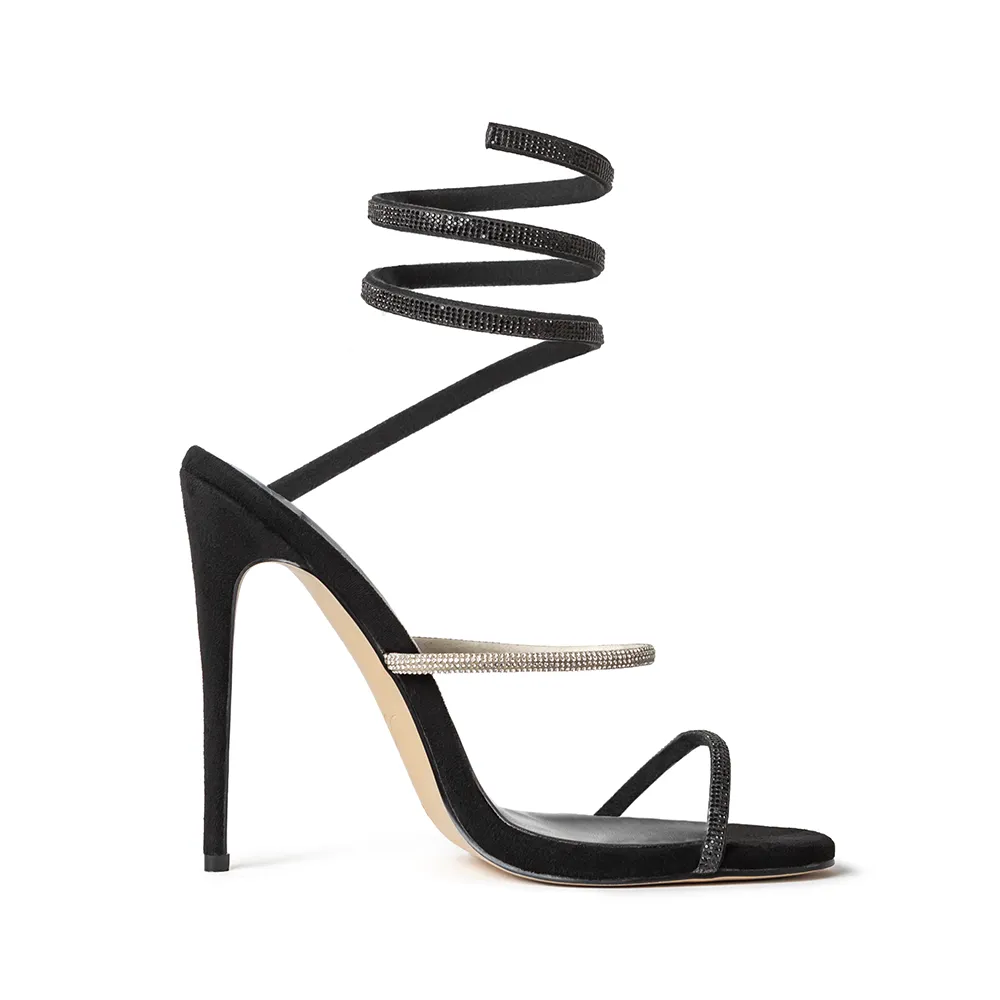 Aphrodite Black Wrap Open Toe Heels