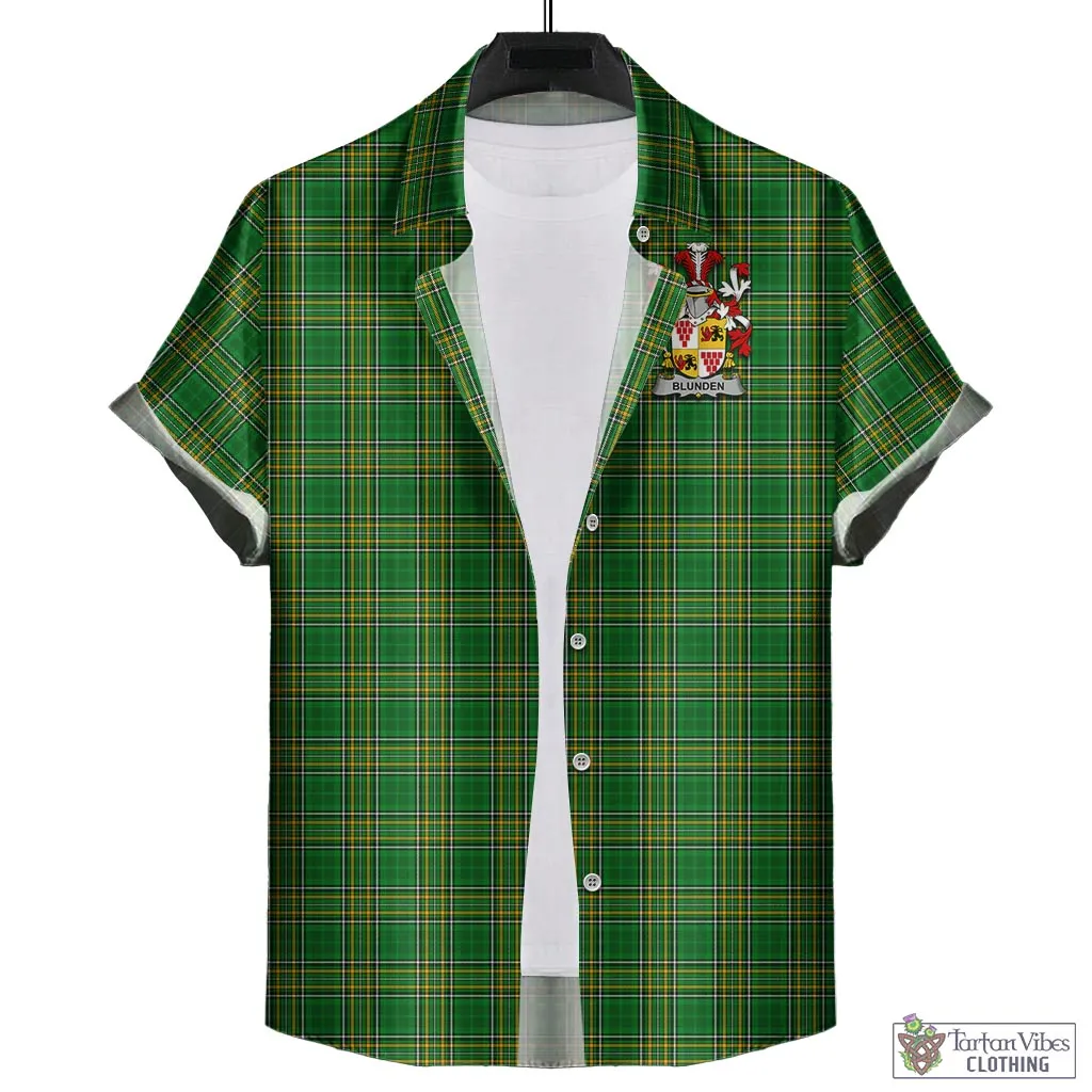 Blunden Irish Clan Tartan Short Sleeve Button Up with Coat of Arms