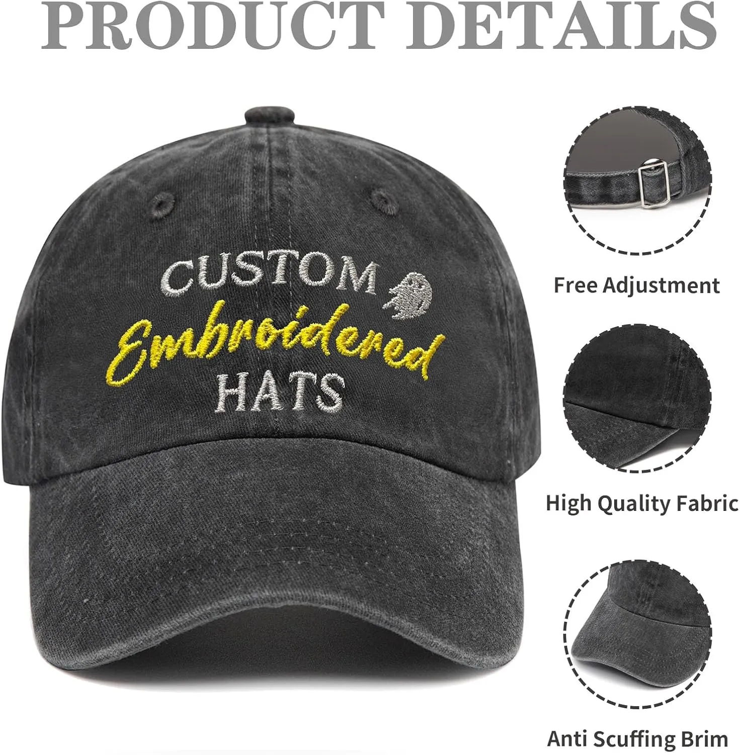 Custom Embroidered Hats, Personalized Baseball Caps with Logo Text, Customized Embroidered Baseball Hat Gifts for Men Women