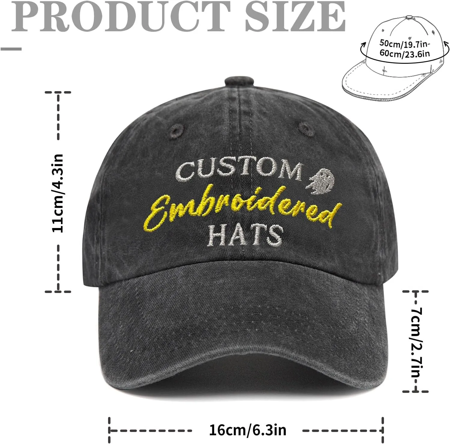 Custom Embroidered Hats, Personalized Baseball Caps with Logo Text, Customized Embroidered Baseball Hat Gifts for Men Women