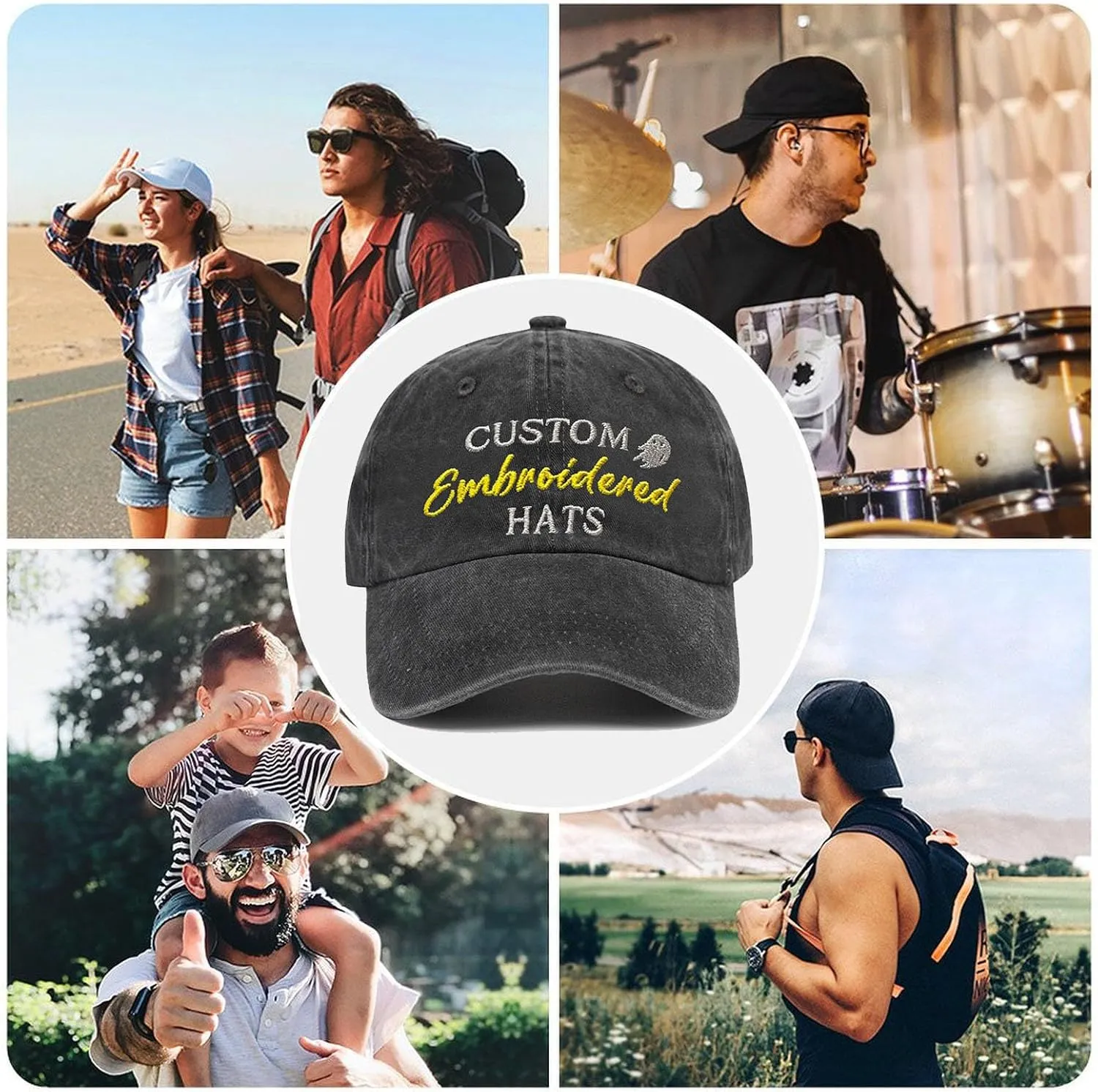 Custom Embroidered Hats, Personalized Baseball Caps with Logo Text, Customized Embroidered Baseball Hat Gifts for Men Women