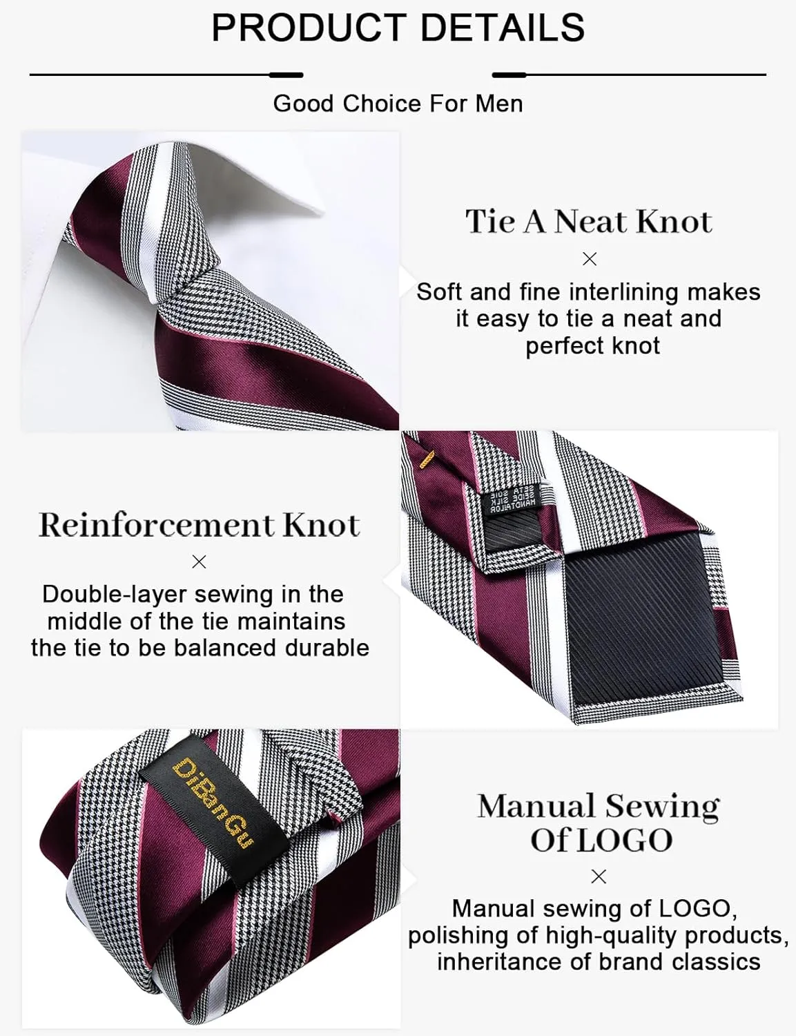 DiBanGu Mens Striped Tie Silk Woven Necktie and Pocket Square Cufflinks Tie Clip Set Wedding Business Formal Gift Tie for Men