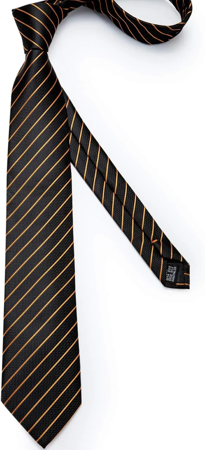 DiBanGu Mens Striped Tie Silk Woven Necktie and Pocket Square Cufflinks Tie Clip Set Wedding Business Formal Gift Tie for Men