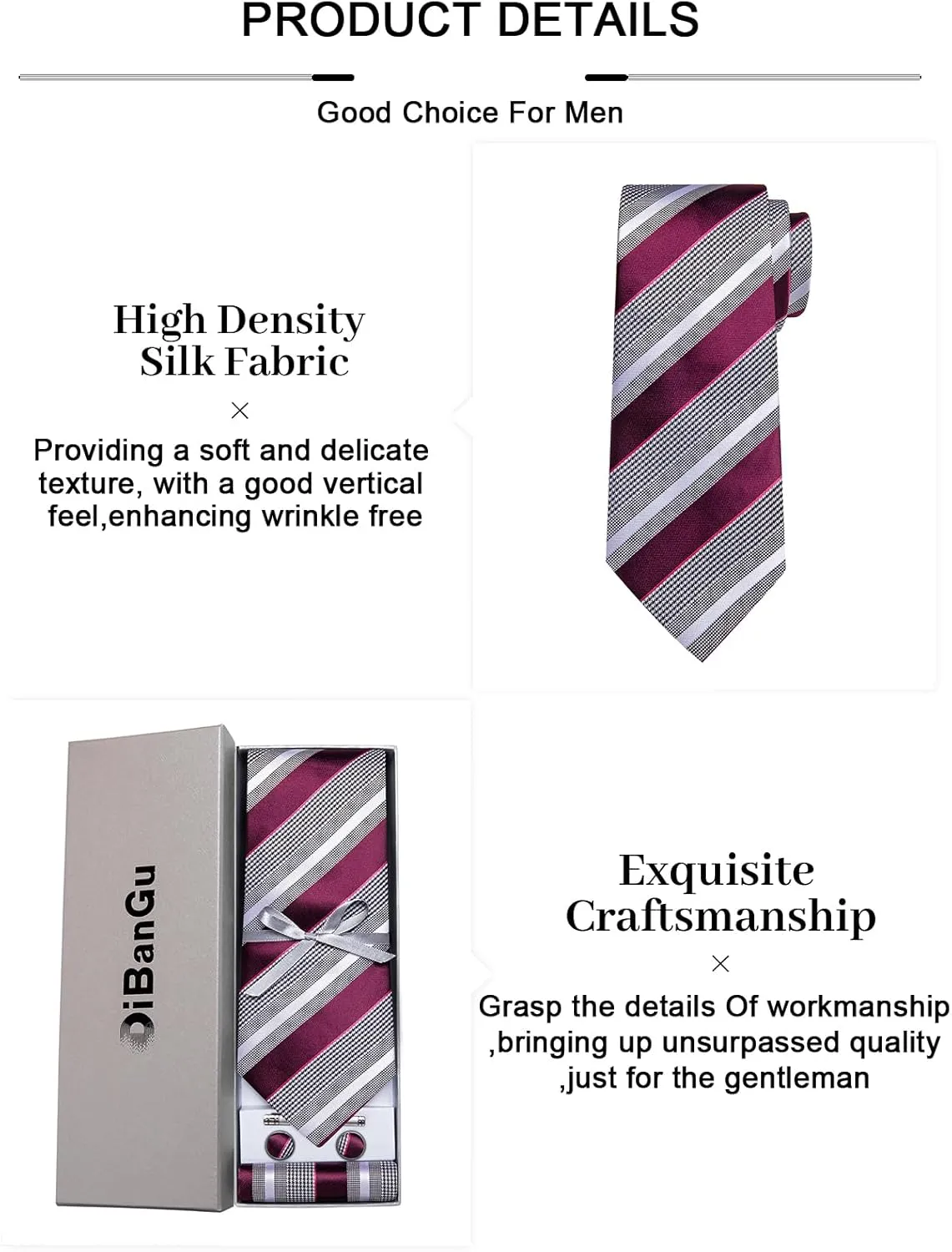 DiBanGu Mens Striped Tie Silk Woven Necktie and Pocket Square Cufflinks Tie Clip Set Wedding Business Formal Gift Tie for Men