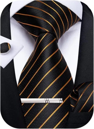 DiBanGu Mens Striped Tie Silk Woven Necktie and Pocket Square Cufflinks Tie Clip Set Wedding Business Formal Gift Tie for Men