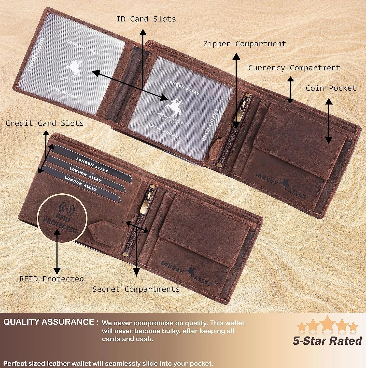 Elk Vintage Brown Leather Wallet For Men, 6 Card Slot, RFID Blocking
