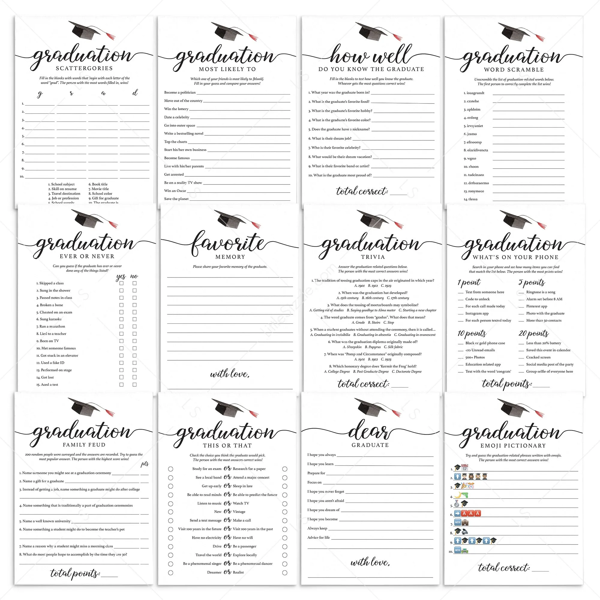 Graduation Party Games Bundle Instant Download