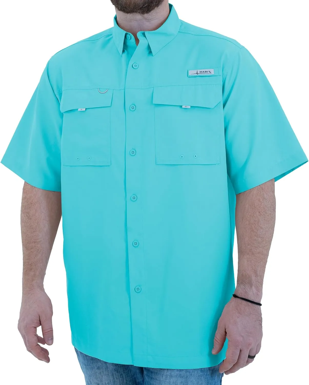 HABIT Men??s Fourche Mountain Short Sleeve River Guide Fishing Shirt - UPF 40  UV Protection
