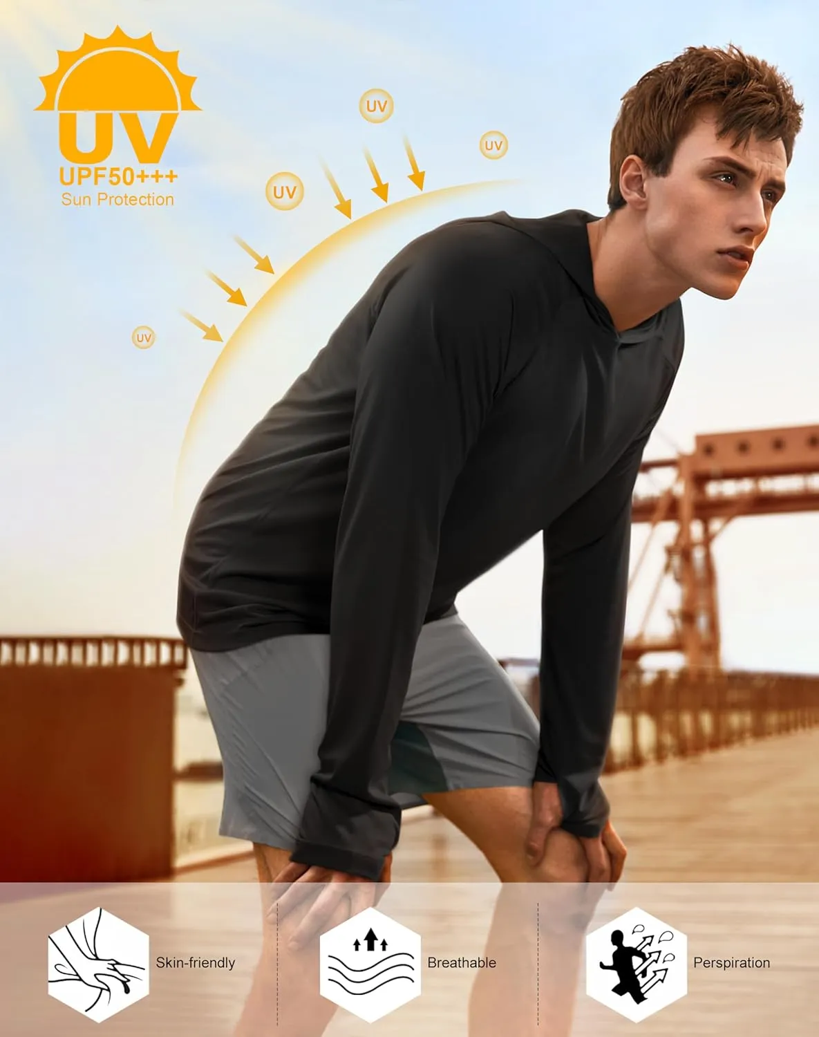 isnowood Sun Shirt UPF 50  Men's Fishing Long Sleeve UV Protection Hoodie Hiking Rash Guard Swimming Running