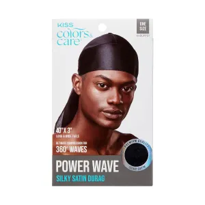 KISS COLORS & CARE Power Wave Silky Satin Durag - Black, Maximum Wave formation, Ultra-Compression, Breathable Premium Fabric, One Size Fits All, Durable & Versatile For All Hair Types
