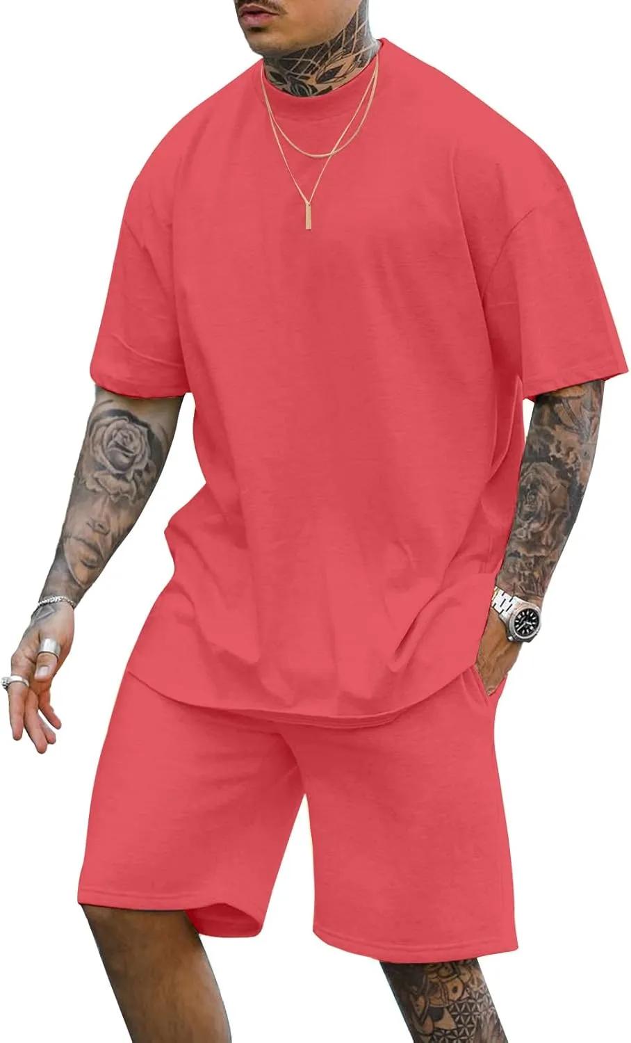 Lexiart Mens 2 Piece Outfits Casual Tracksuit Shorts Summer Sweatsuit Oversize Short Sleeve Sport Set