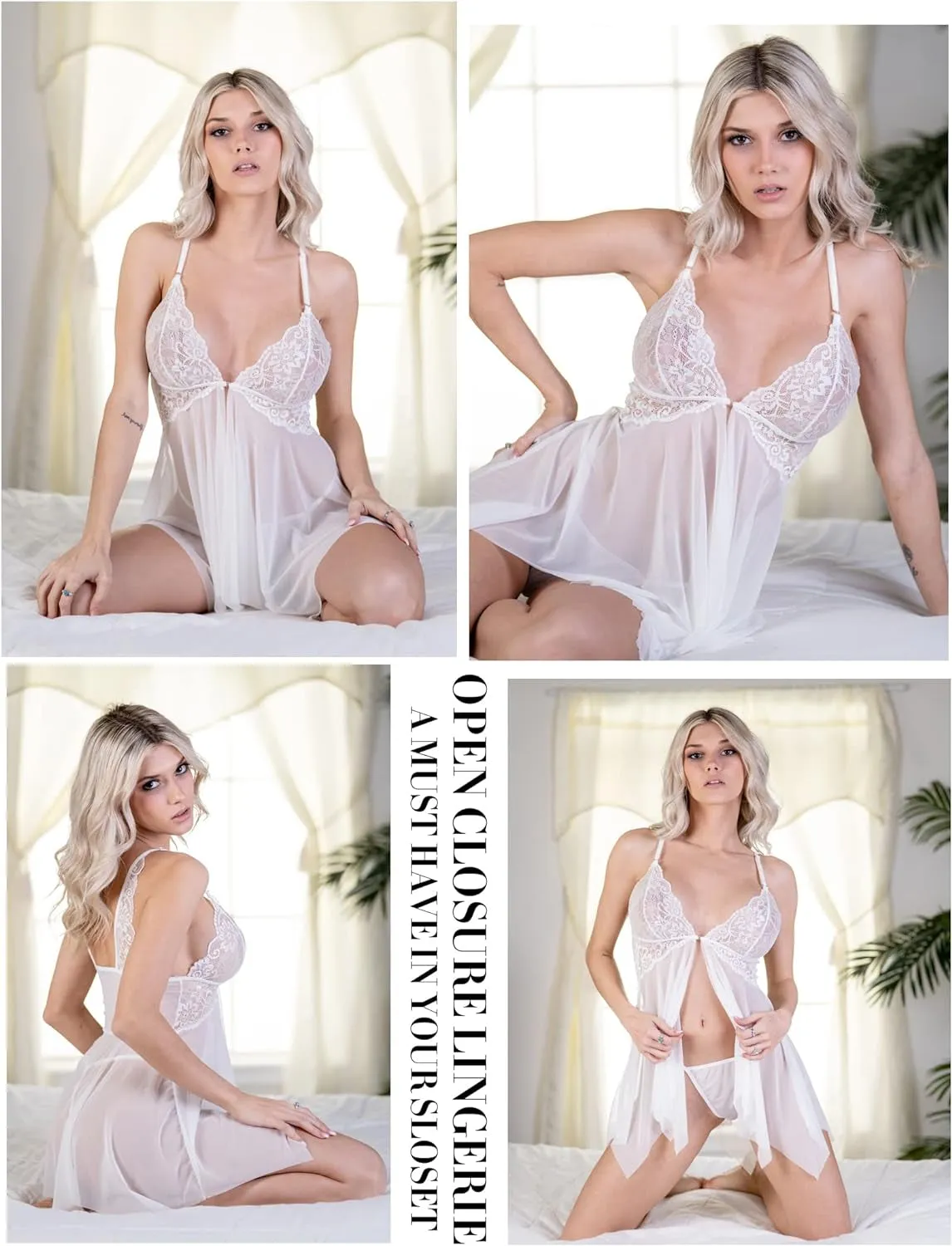 "V Neck Lace Nightwear - Sexy Front Closure Chemise for Women"