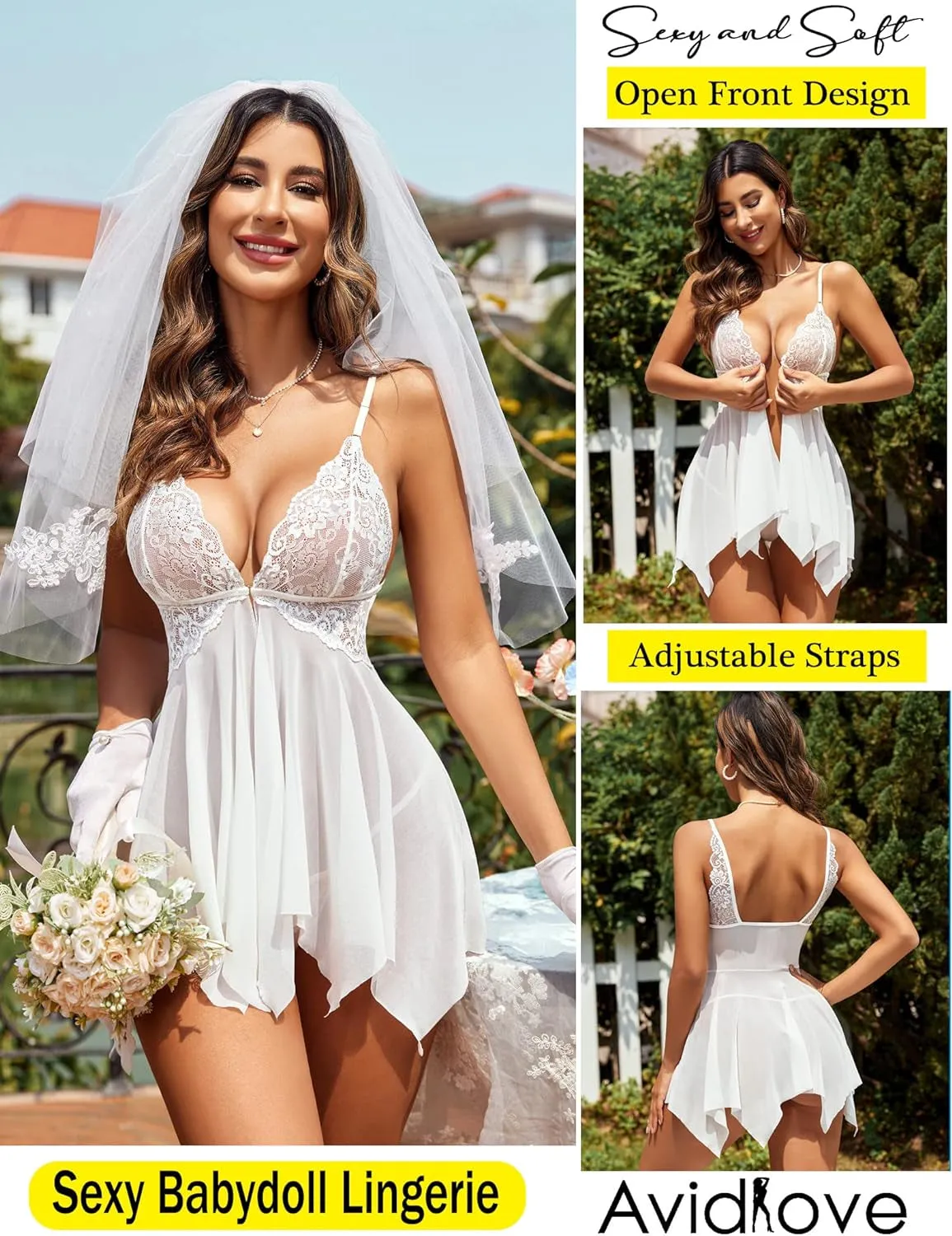 "V Neck Lace Nightwear - Sexy Front Closure Chemise for Women"