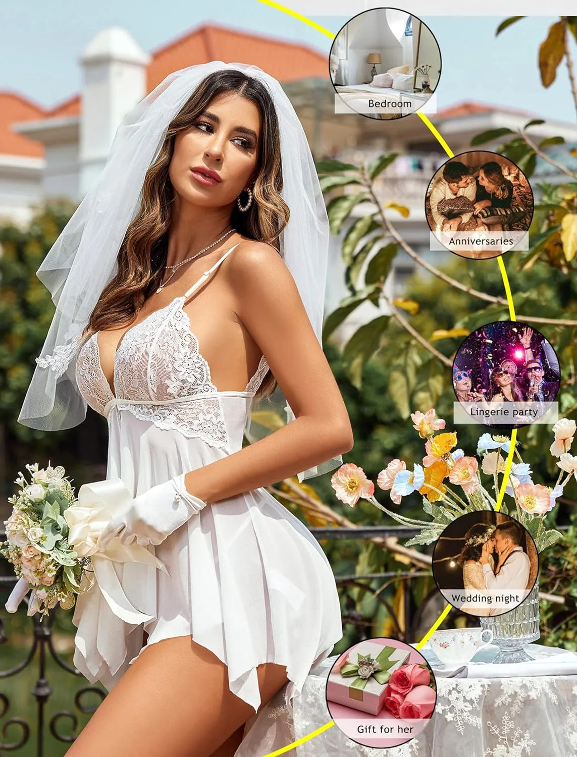 "V Neck Lace Nightwear - Sexy Front Closure Chemise for Women"