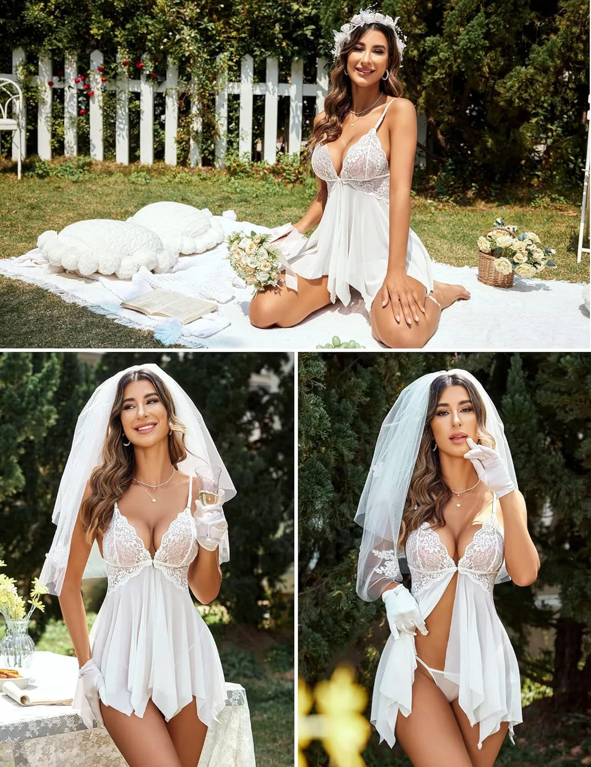 "V Neck Lace Nightwear - Sexy Front Closure Chemise for Women"