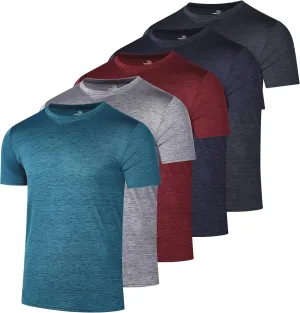 Real Essentials 5 Pack: Men??s Short Sleeve Dry Fit Active Crew Neck T Shirt - Athletic Running Gym Workout Tee Tops