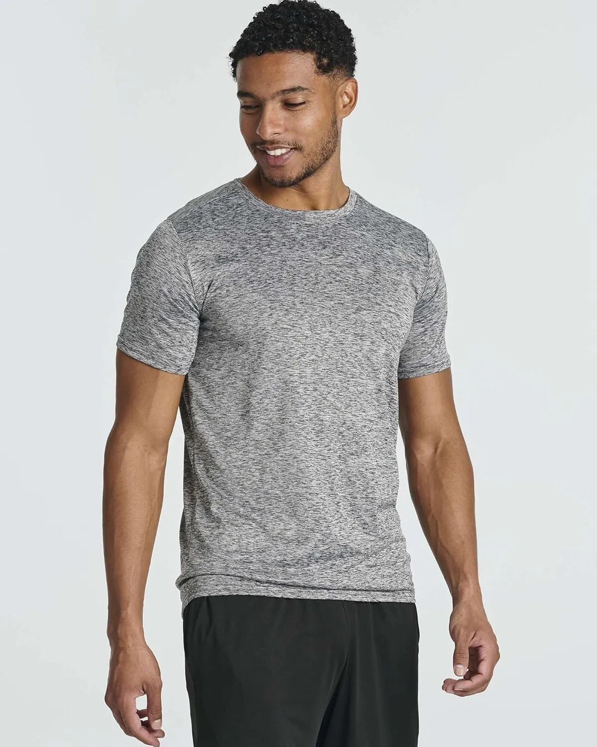 Real Essentials 5 Pack: Men??s Short Sleeve Dry Fit Active Crew Neck T Shirt - Athletic Running Gym Workout Tee Tops