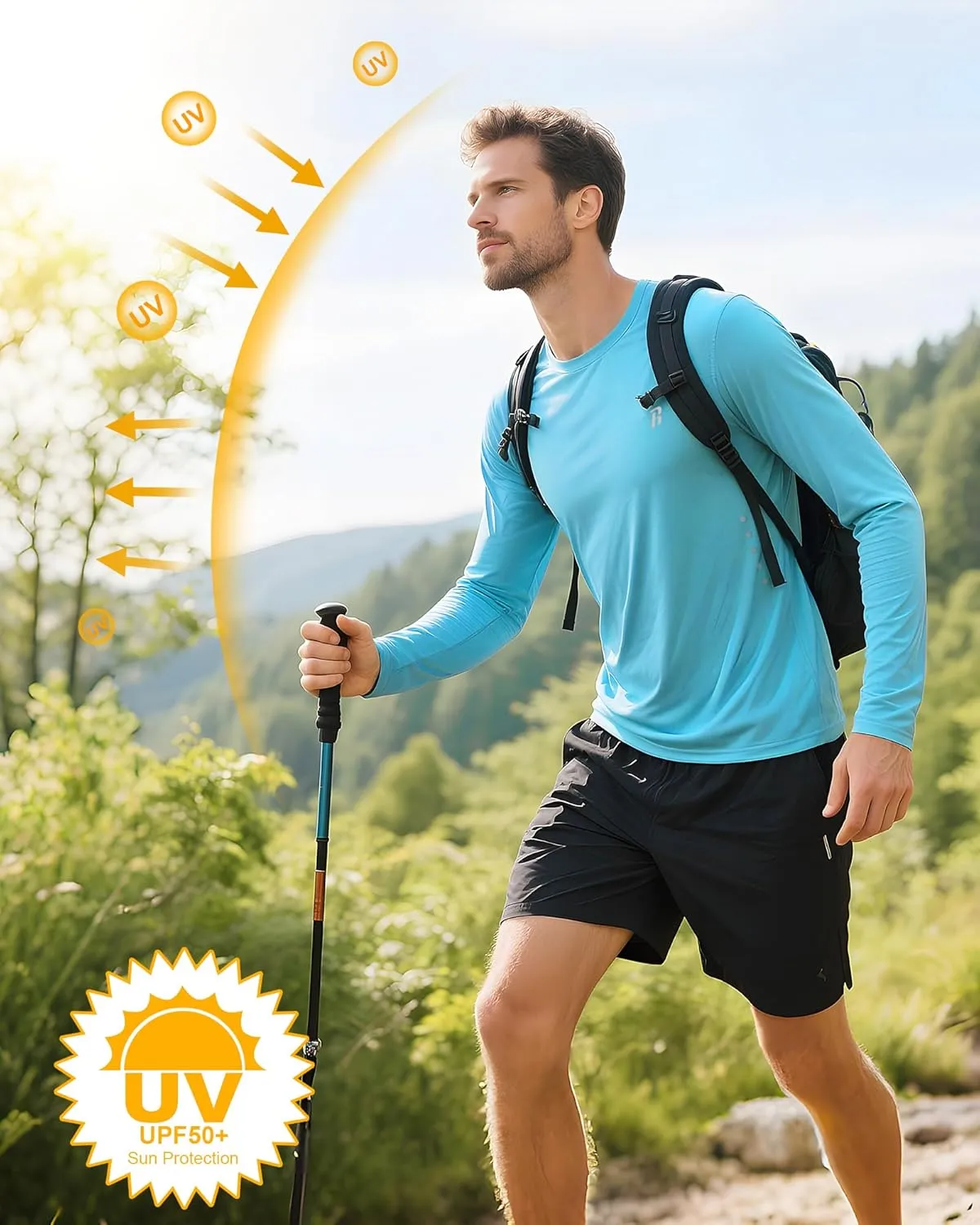 Runhit Men's UPF 50  Sun Protection Shirts Long Sleeve UV Swim Shirt Fishing Hiking Running Rash Guard Quick Dry Lightweight