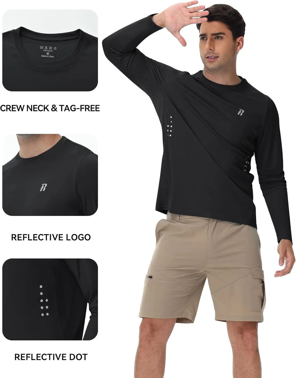 Runhit Men's UPF 50  Sun Protection Shirts Long Sleeve UV Swim Shirt Fishing Hiking Running Rash Guard Quick Dry Lightweight