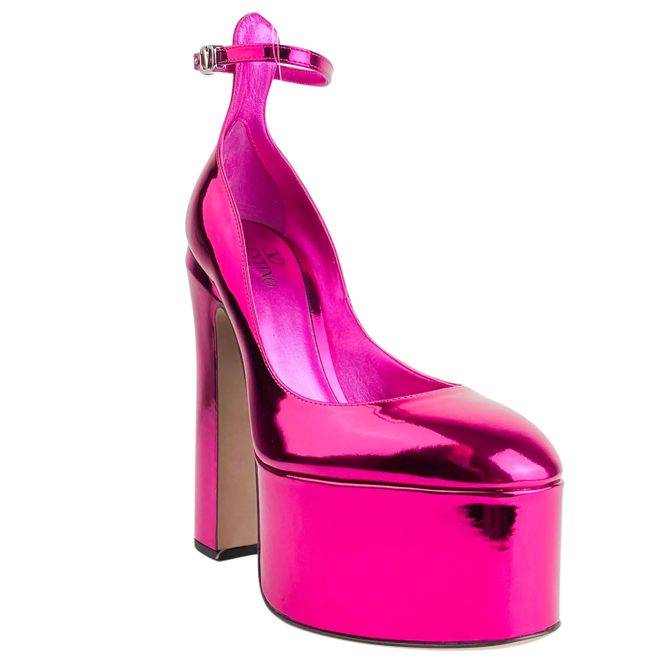 Valentino Tan-Go Pumps in Pink Metallic Leather